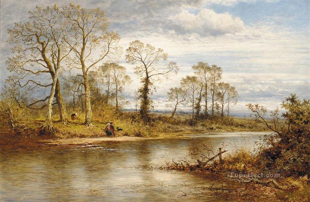 An English River in Autumn landscape Benjamin Williams Leader Oil Paintings